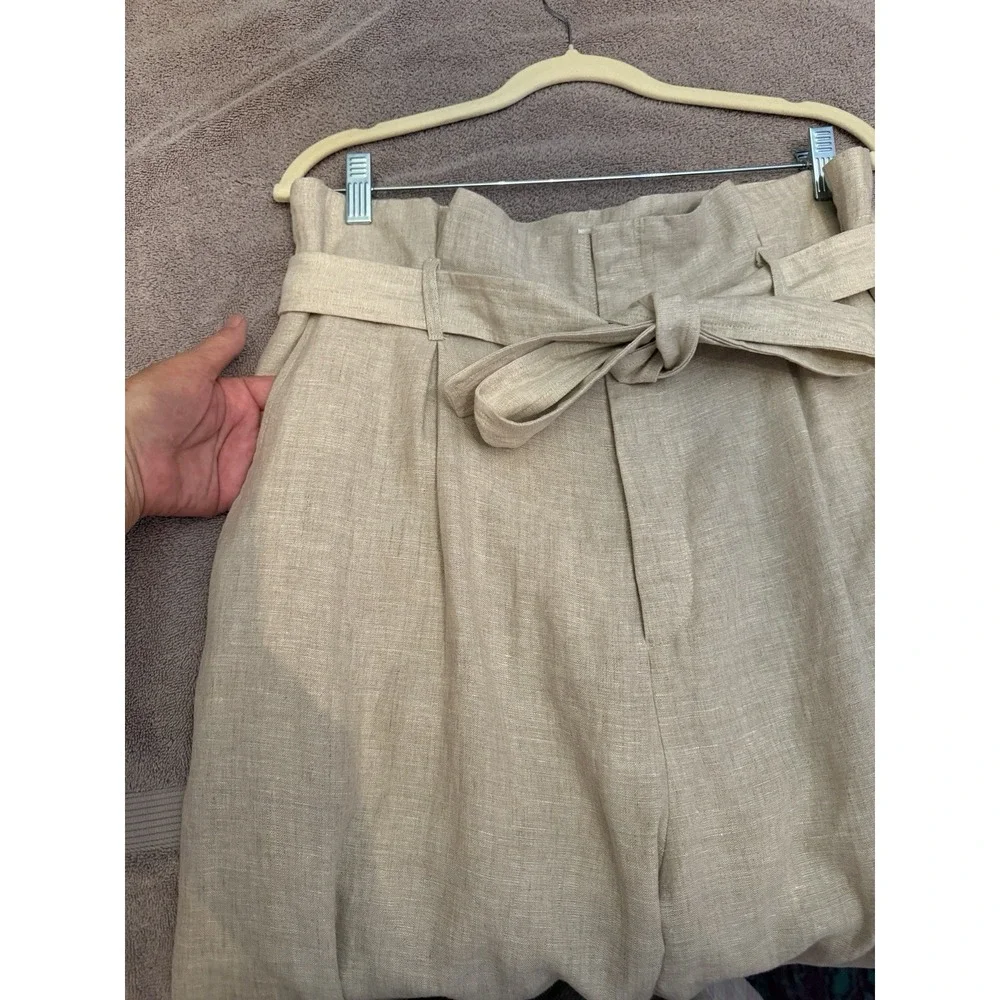 Reformation Avalon Linen Trouser Pants Size 14 High Rise Neutral Quiet Luxury